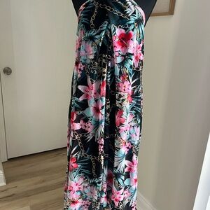 Jennifer Lopez Multicolor Floral Dress with Gold Accent